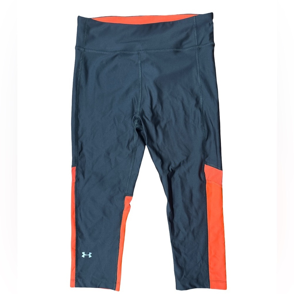 Under Armour Heatgear Cropped Leggings Dark Gray Orange Large